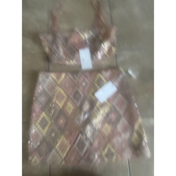 NWT CAROLINE CONSTAS Sequin Crop Top & Skirt Set Pink Size 10 - Picture 2 of 10